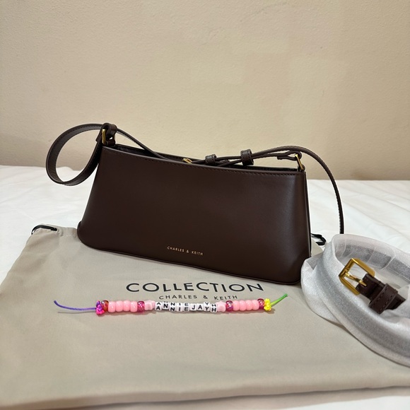 NWOT Charles & Keith Gabine Leather Trapeze Bag - Dark Brown, GENUINE LEATHER - Picture 3 of 11